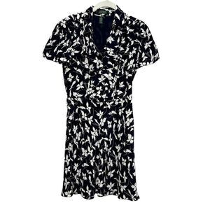 Lauren Ralph Lauren Dress Womens 6 Floral Silk Short Sleeve Ruffle Midi